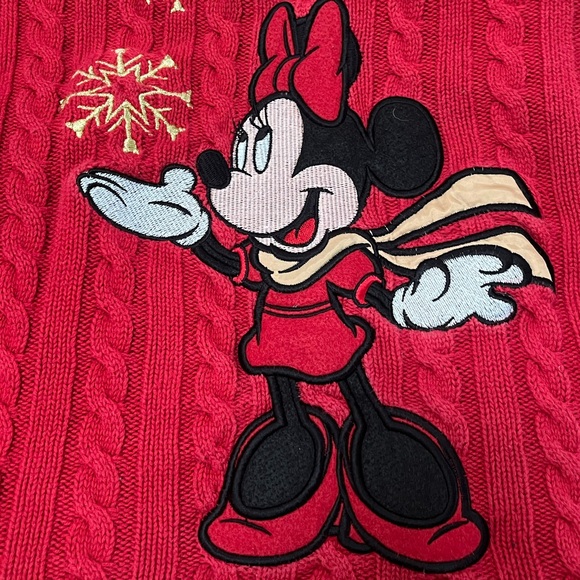 Disney Store Minnie Mouse Embroidered Cable Knit Red Christmas Winter Sweater - Picture 5 of 12
